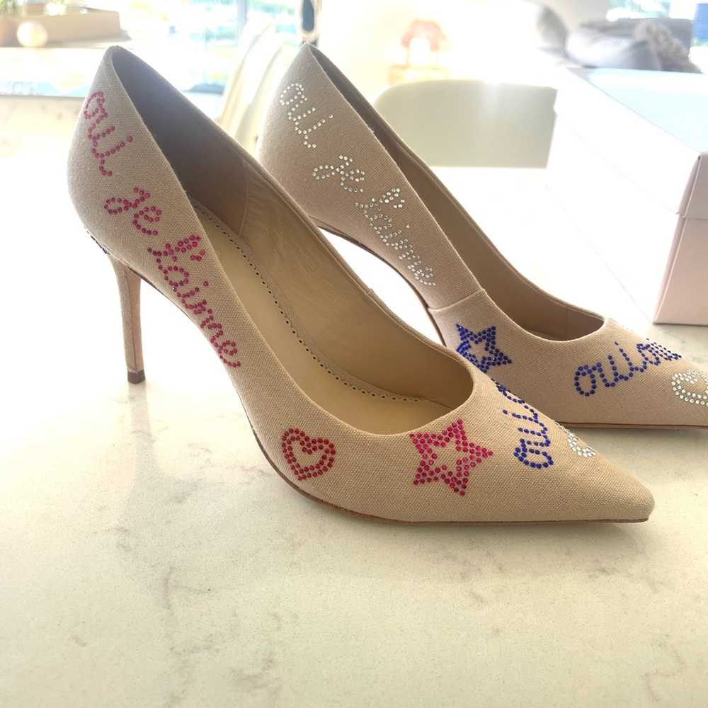 Cinq à Sept Beige Heels with Colorful Embellishments